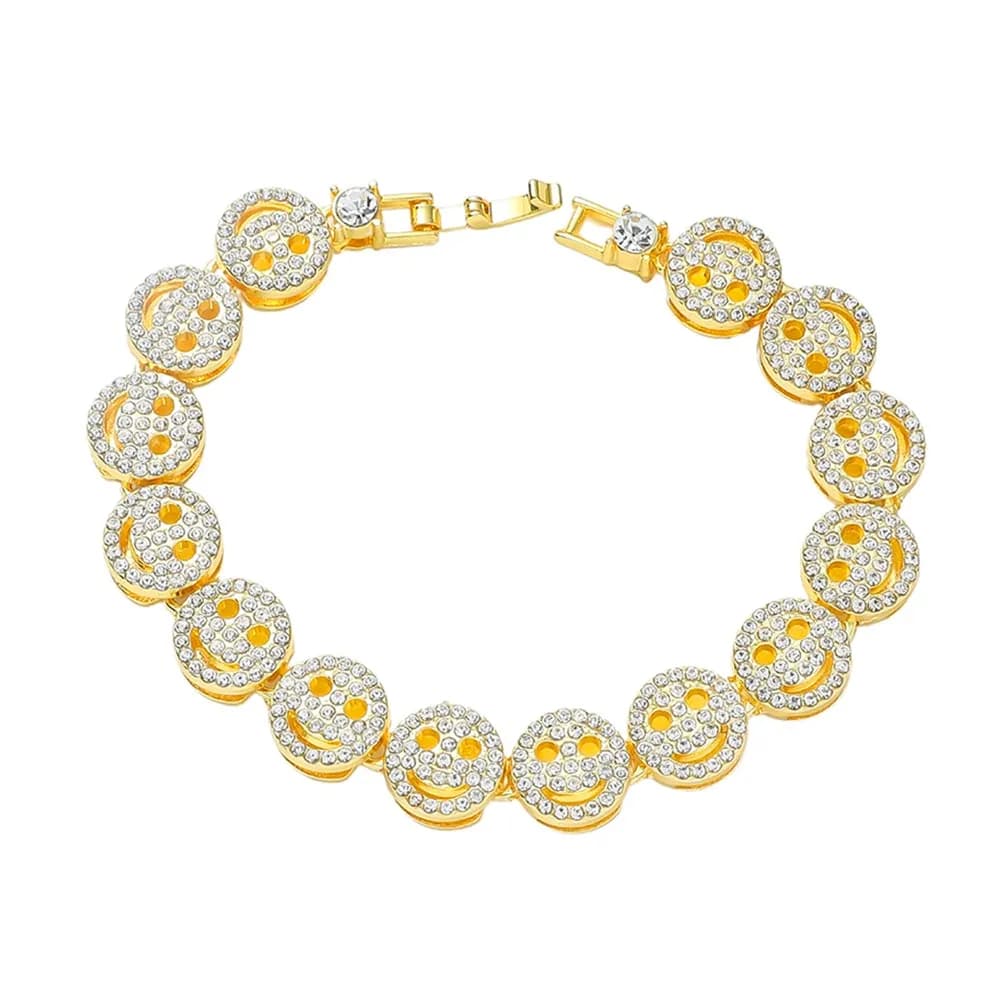 Mens Hip Hop Face Smile Designer Charm Bracelets Gold Sier Full Dia Crystal Night Club Bangle Bracelet Jewelry