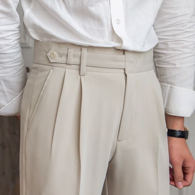 Men's Clothing 2024 New Spring And Autumn Of Naples Design Mid-High Waist Straight Nine-Point Pants Style Crisp Anti-Wrinkle Casual Pants For Men