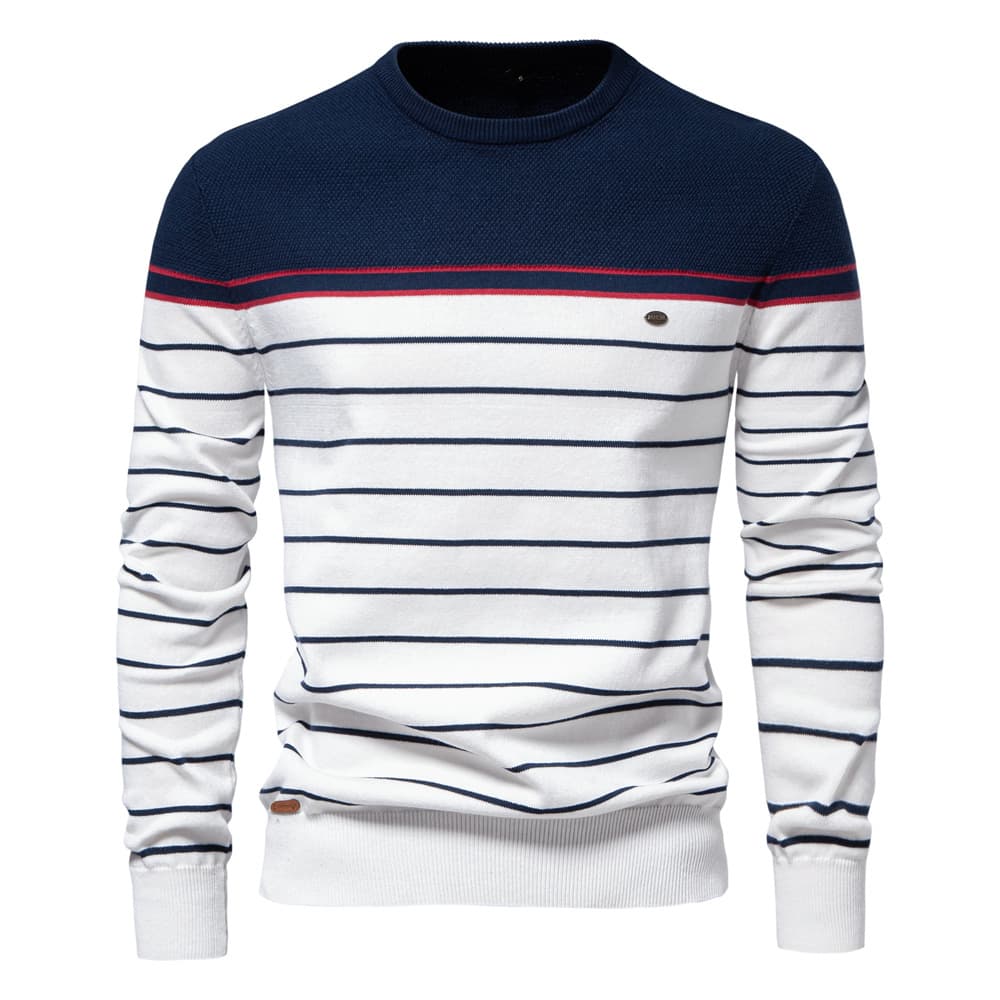 Men's Clothing New Striped Color Matching Long Sleeved Men's Knitted Sweater Fashionable Round Neck Men's Casual Sweater