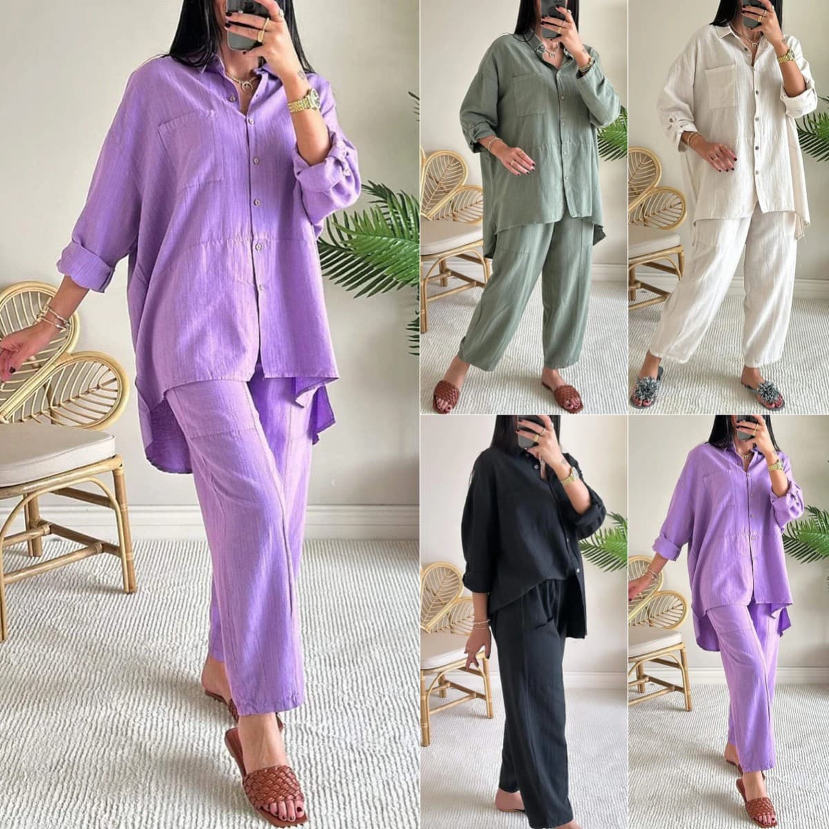 Women’s Clothing Summer New Women's 2 piece Set Large Size Cotton and Linen Shirt Set High Waist Loose Trousers