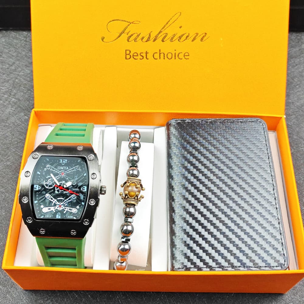 Wine Barrel Shaped Men's Watch Bracelet Wallet Gift Set Quartz Watch 4pcs/set
