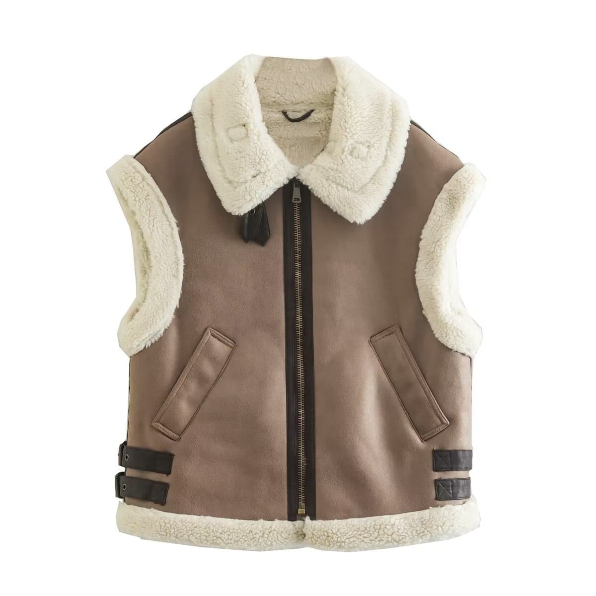 Women's Clothing autumn and winter new fur vest coat retro lamb wool loose zipper suede thickened coat