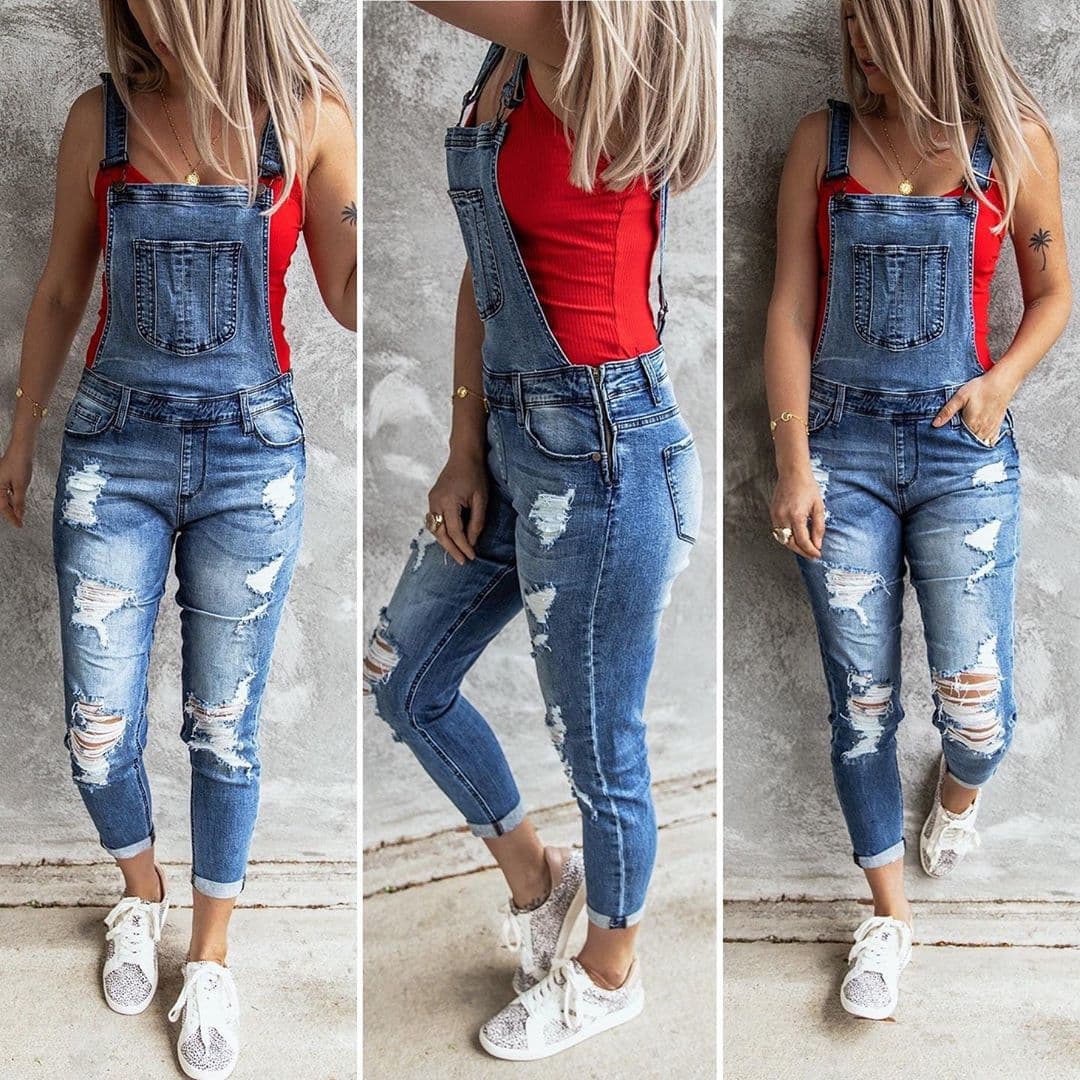 Women's hot selling cross-border hot style retro ripped stretch denim jumper pants