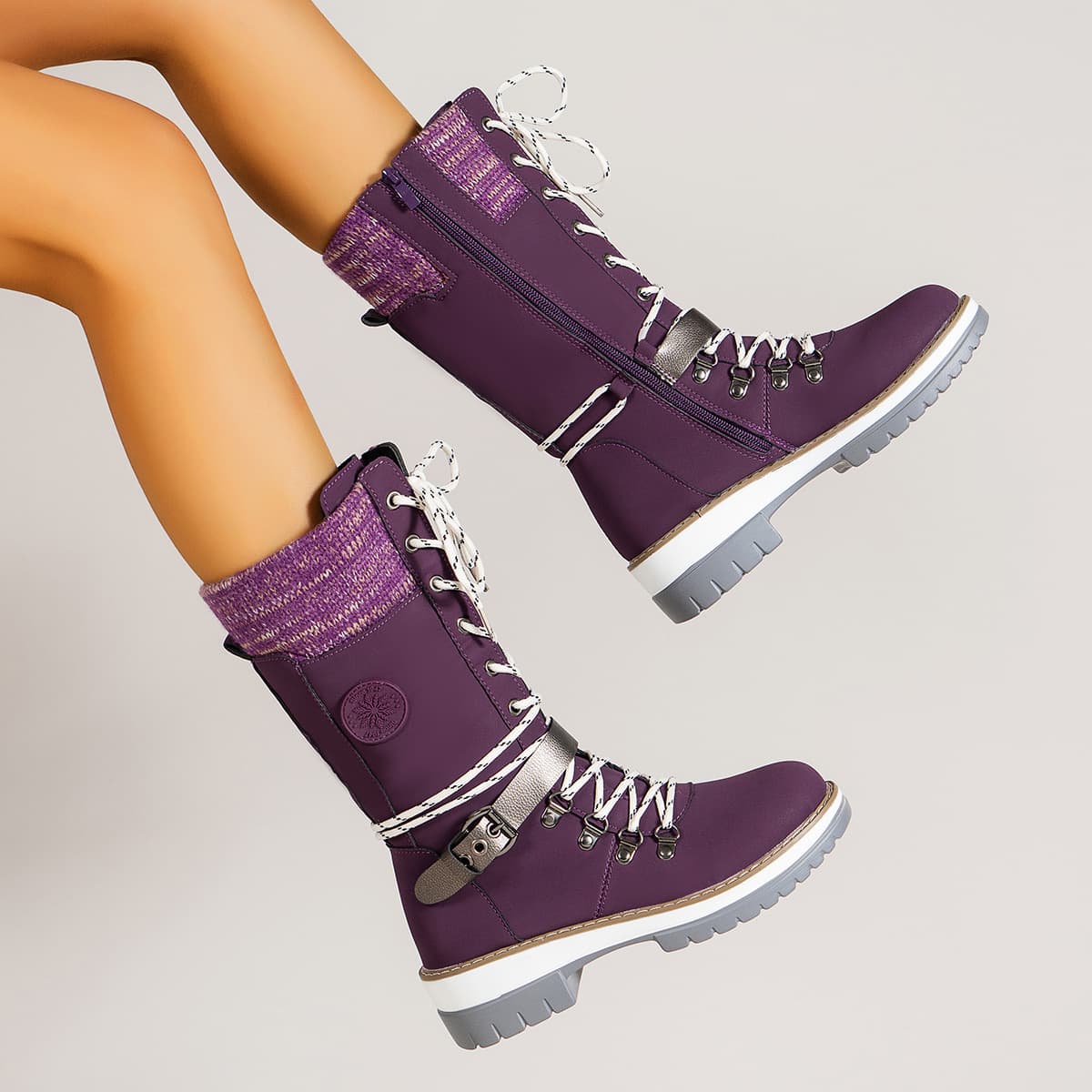 Women's Shoes Large Size Round Head High Top Long Tube Solid Color Lace Up Ladies Martin Boots