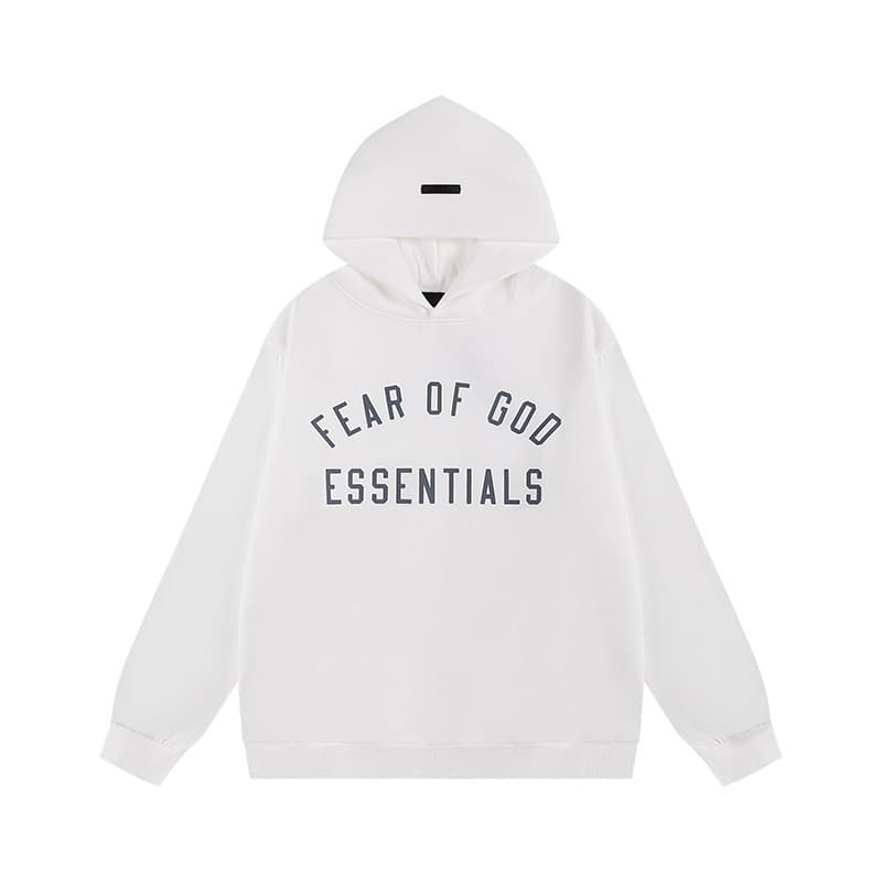 Sweat-shirt ample à double ligne FOG ESSENTIALS Saison 8 avec lettres floquées au dos, en éponge à capuche