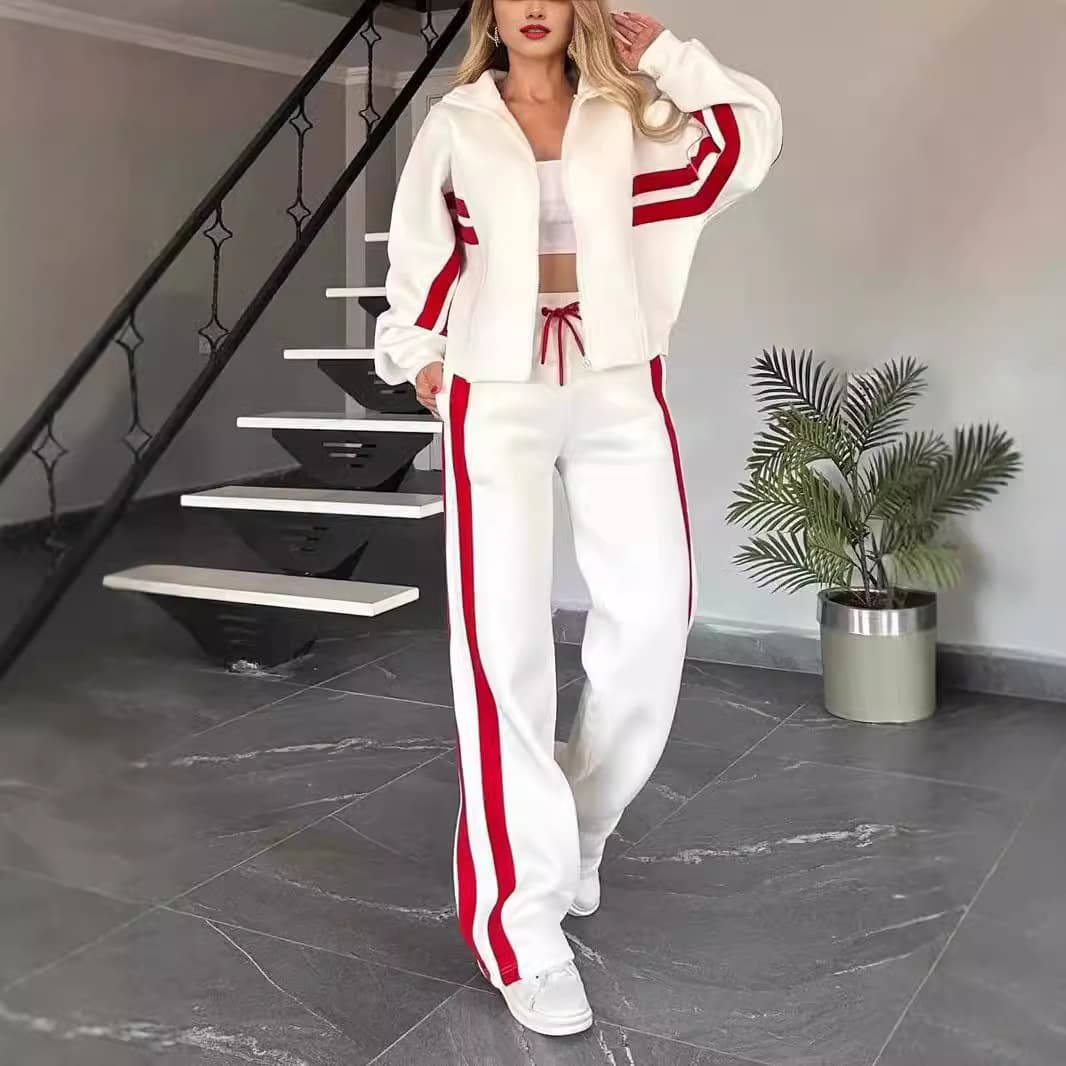 Women's Clothing Autumn Y2K Striped Zipper Top Jacket Casual Sports Suit Women