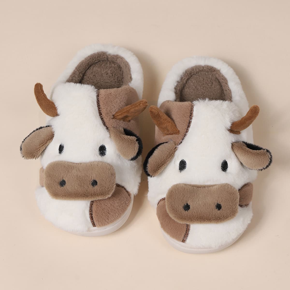 Winter new indoor fluffy slippers cute cartoon cow Baotou thick warm couple plush cotton drag