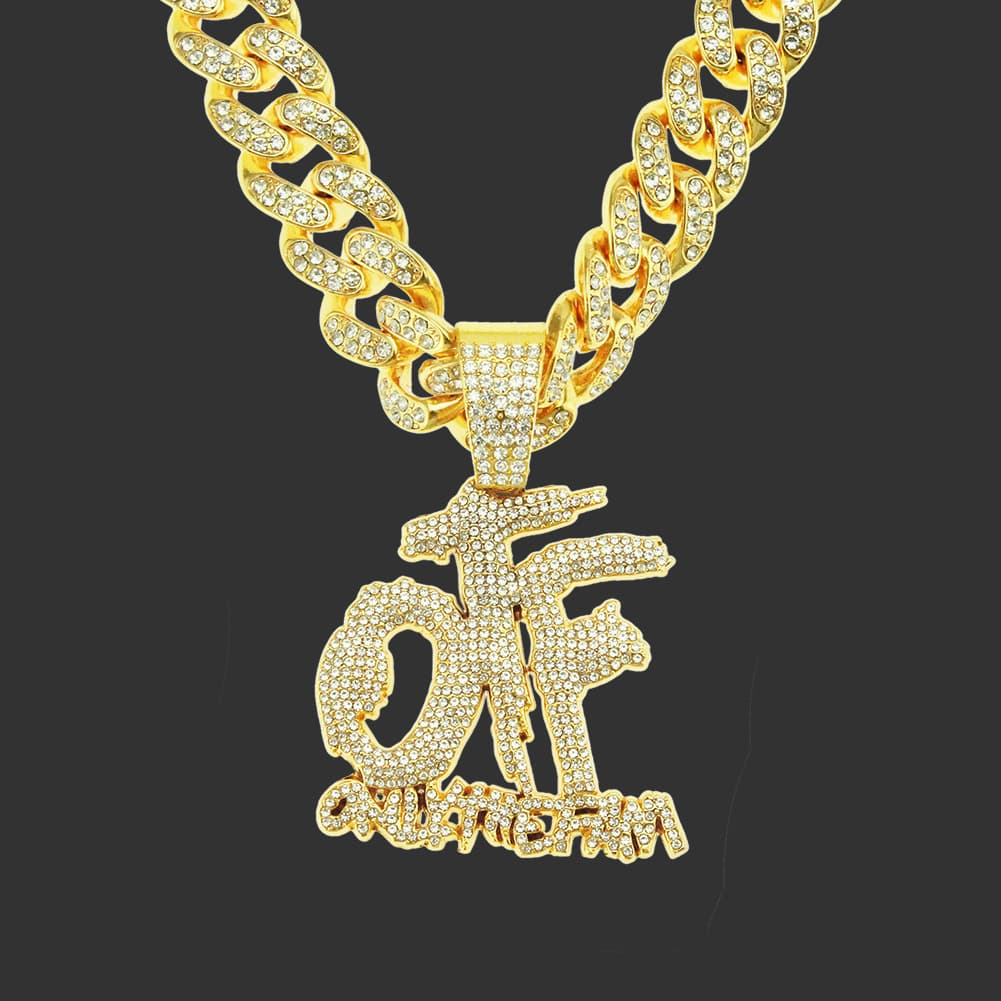 Hip Hop Crystal Otf Pendant With Iced Out Miami Cuban Chain Necklace For Men Women Fashion Cubic Zircon Letters Jewelry