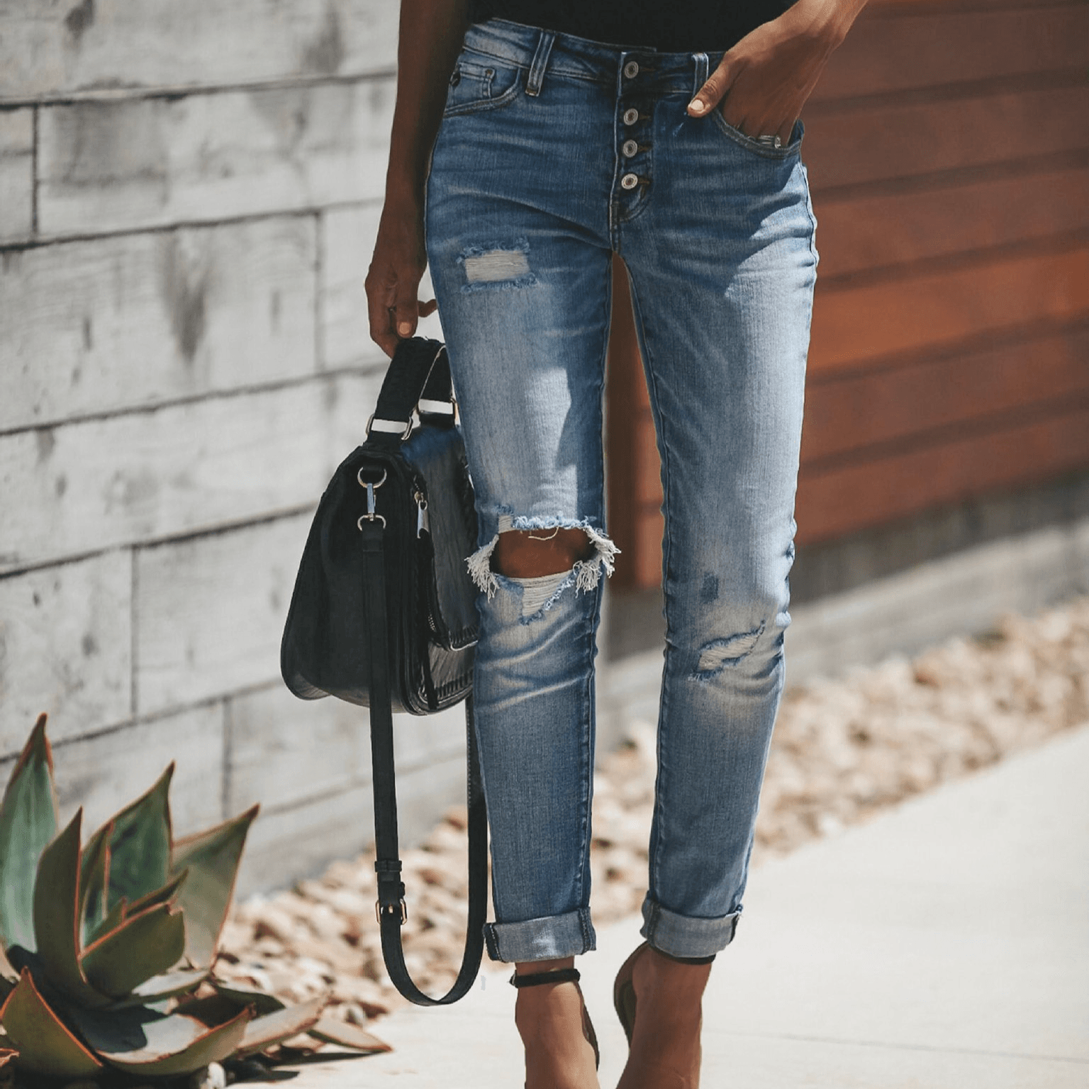 Women's High-stretch Ripped Denim Jeans
