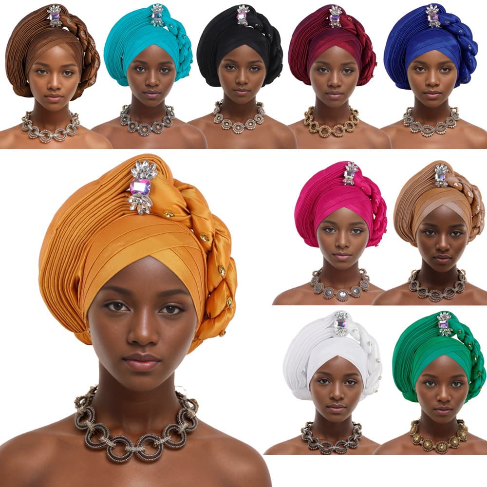 New Braids Stacked Diamond Heavy Industry Baotou Hat Muslim Hat African Hat