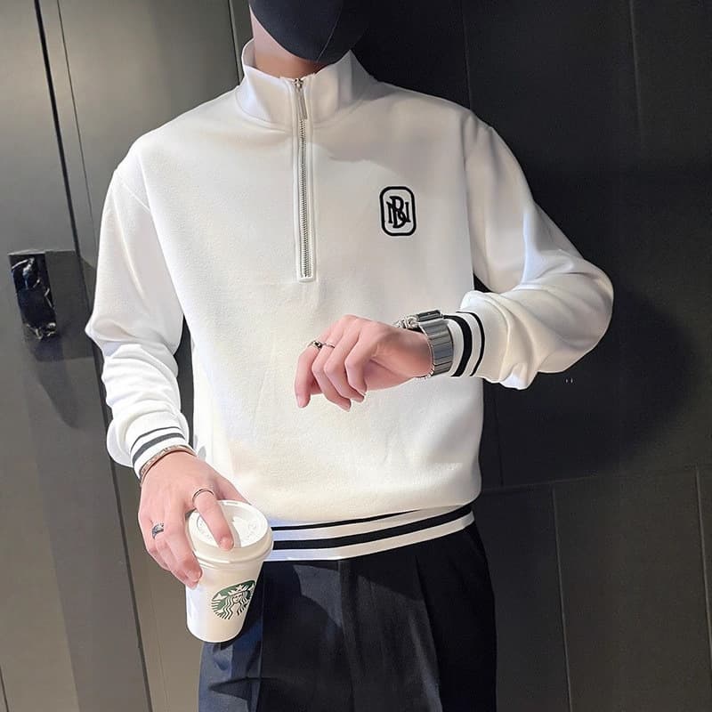 Half High Neck Sweatshirt For Men, Super Hot Zipper Long Sleeved T-shirt For Men, Stylish And Trendy Clothing