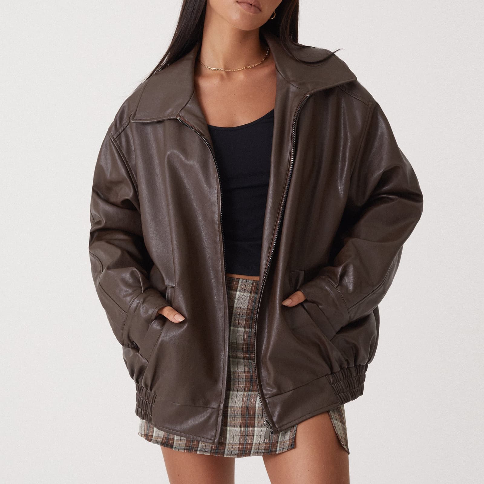 Women's fashion pu leather jacket motorcycle wind burst top
