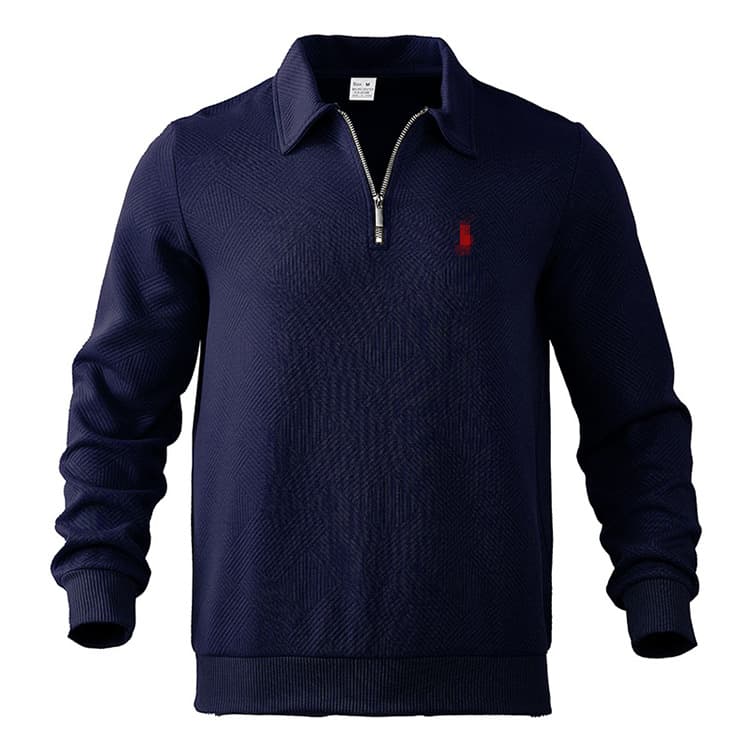 Vêtements pour hommes 24 automne Cross Border hommes rétro lourd jacquard à manches longues revers demi-fermeture éclair polo bas couleur unie sw