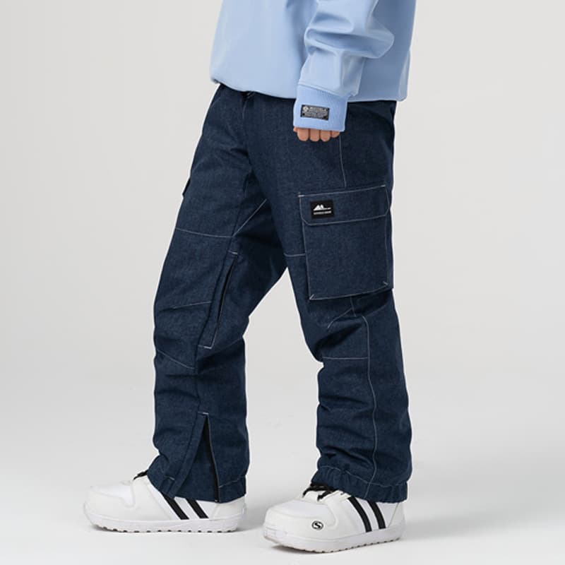 Outdoor leisure single and double board denim ski pants women's waterproof loose warm men's snow pants