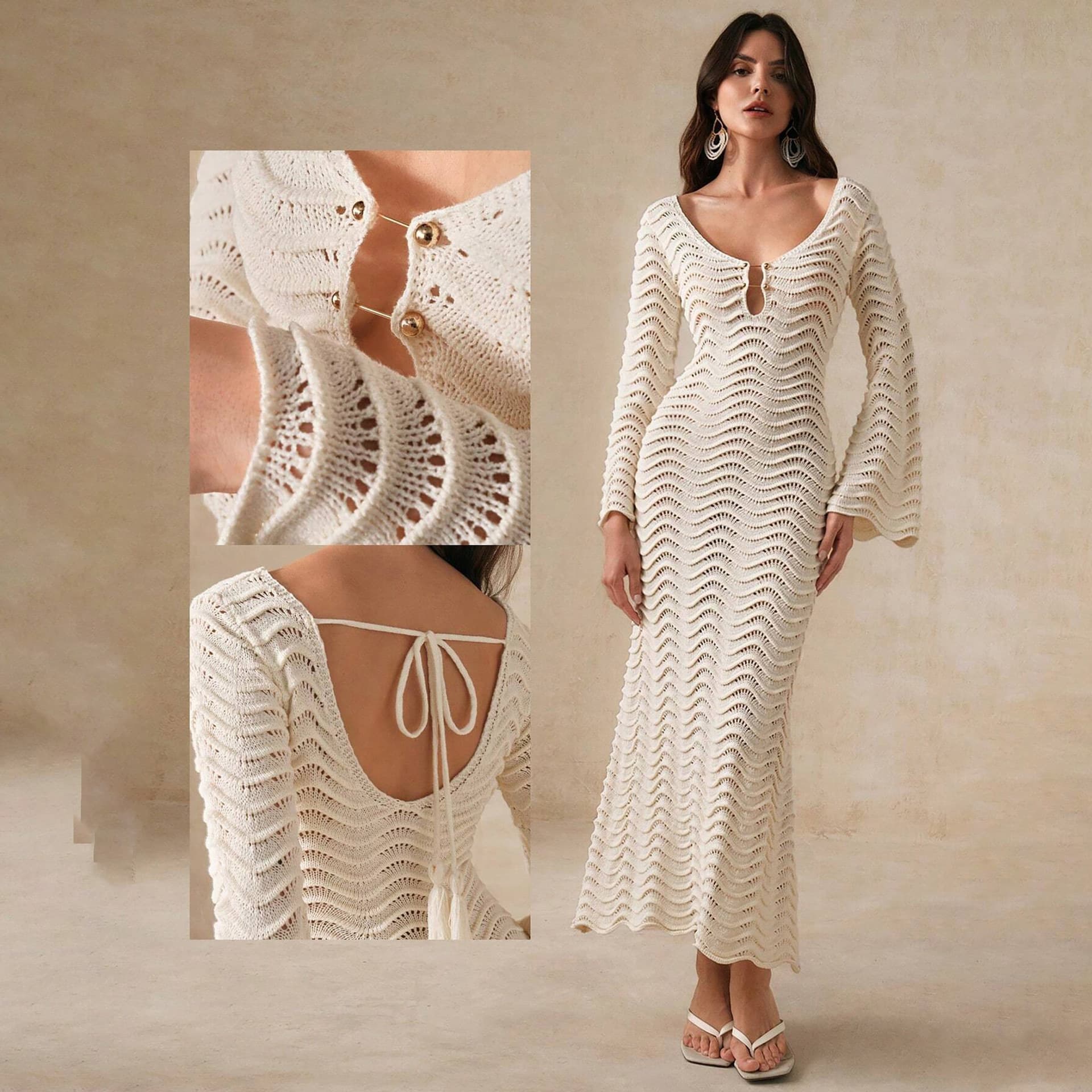 Women's Clothing Beach Skirt For Women Solid Color Sexy Knitted Beach Bikini Swimsuit Cover Up Dress