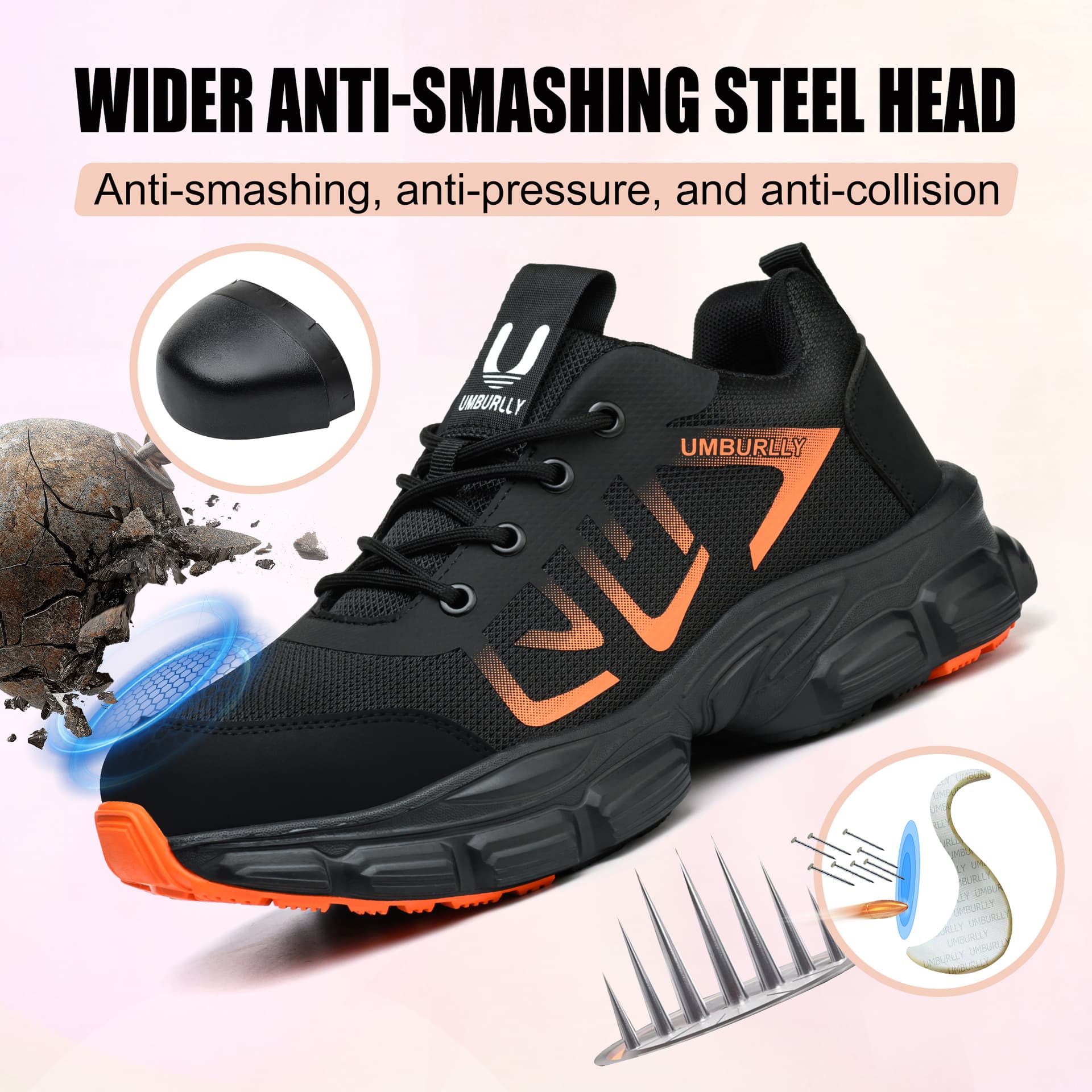 Women's Lightweight Steel Toe Safety Shoes Anti-Smash Puncture-Resistant Work Shoes For Construction Site Labor Protection