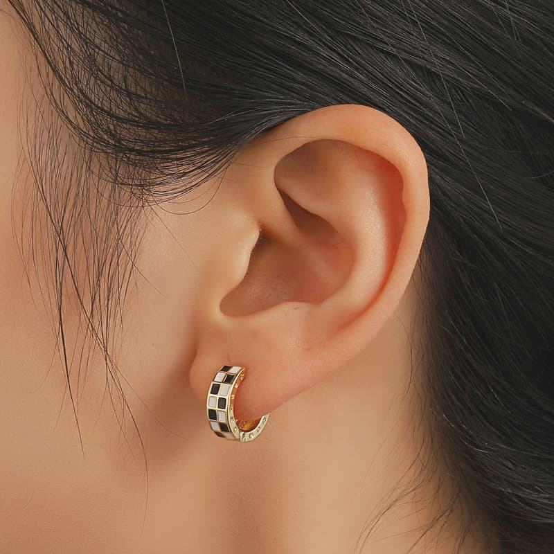Instagram Black White Chessboard Plaid For Women With Fashionable And Niche Designs, Geometric Checkered Earrings,