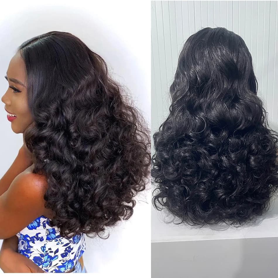 100 Human Hair Density Highlight Ombre Double Drawn Bouncy Body Wave Wigs Full Fumi Weave Wavy Hair Lace