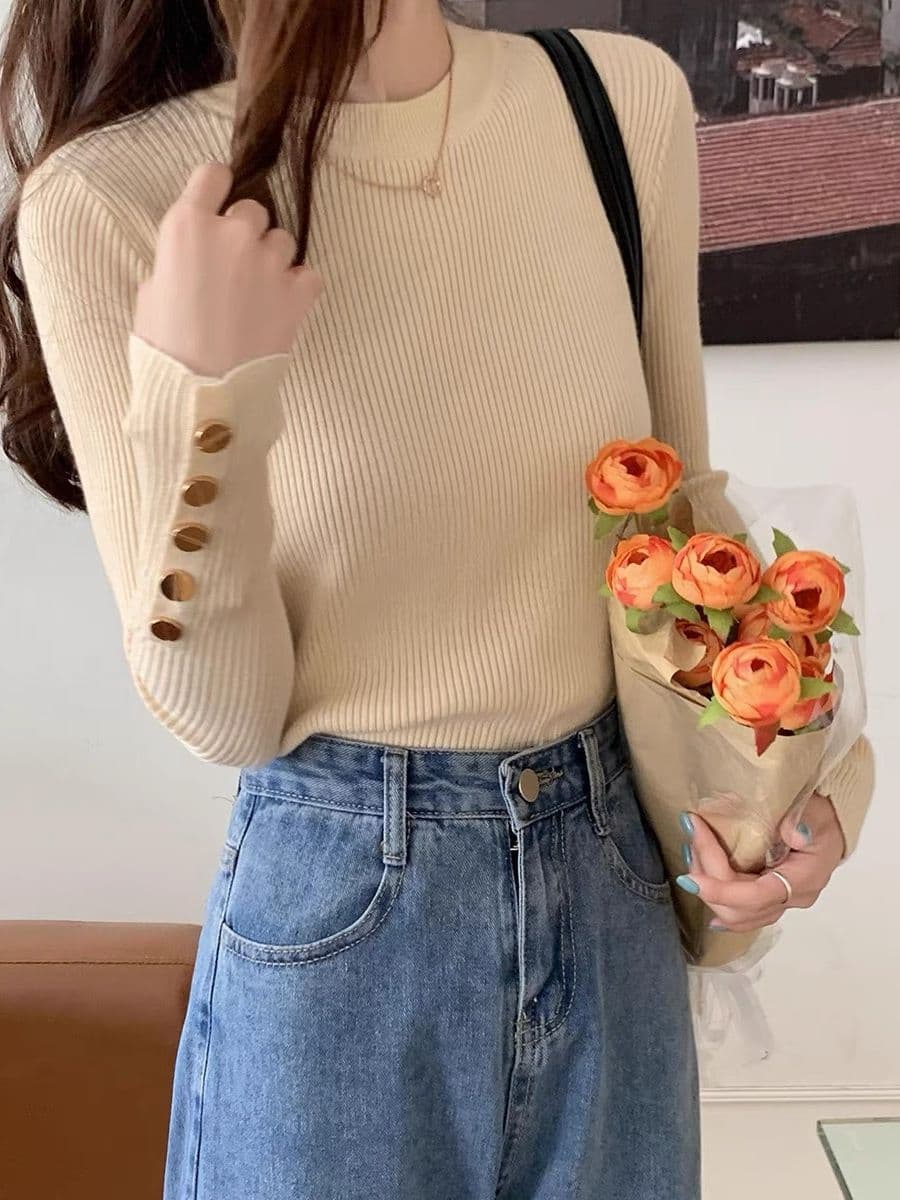 Autumn and winter New knitted sweater women's half turtleneck solid color bottoming shirt inner and outer wear western style mid collar long sleeve sh