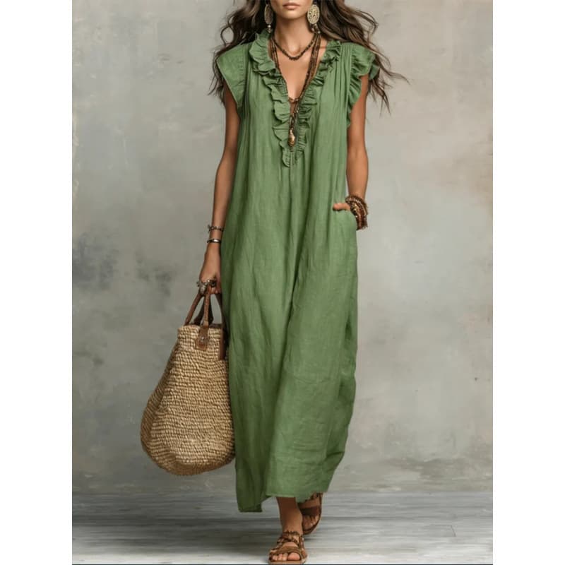 Bohemian Floor-Length Dress Women's Spring Summer New American Style Flutter Sleeve