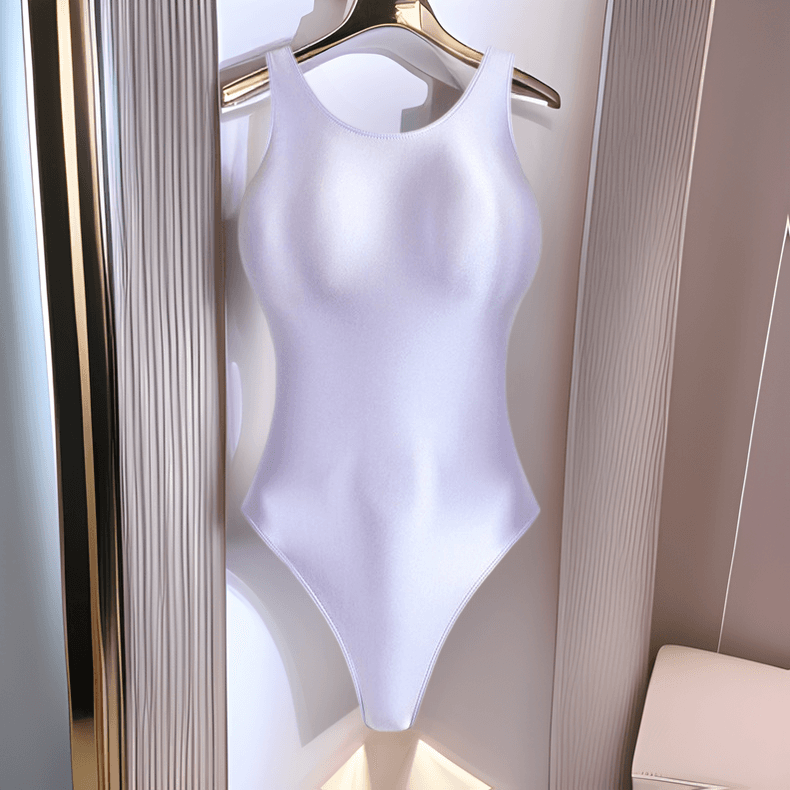 Women’s Clothing Tight Bodysuit Glossy Silk Solid Color Bottom Round Neck Bodysuit Body Shaping Silky High Fork Shebin Body Gymnastics Swimsuit