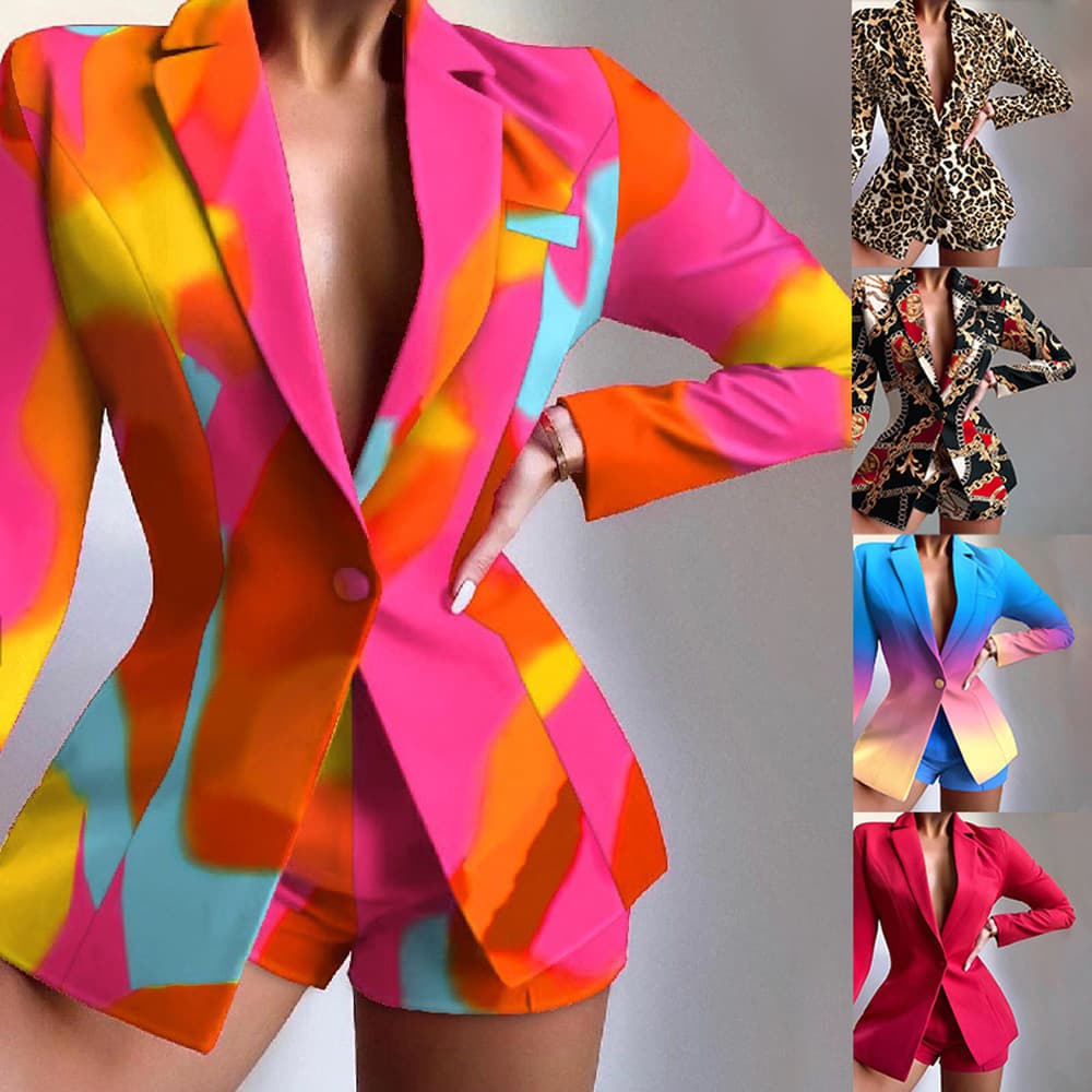Women's fashion suit temperament commuter casual suit jacket shorts two-piece set
