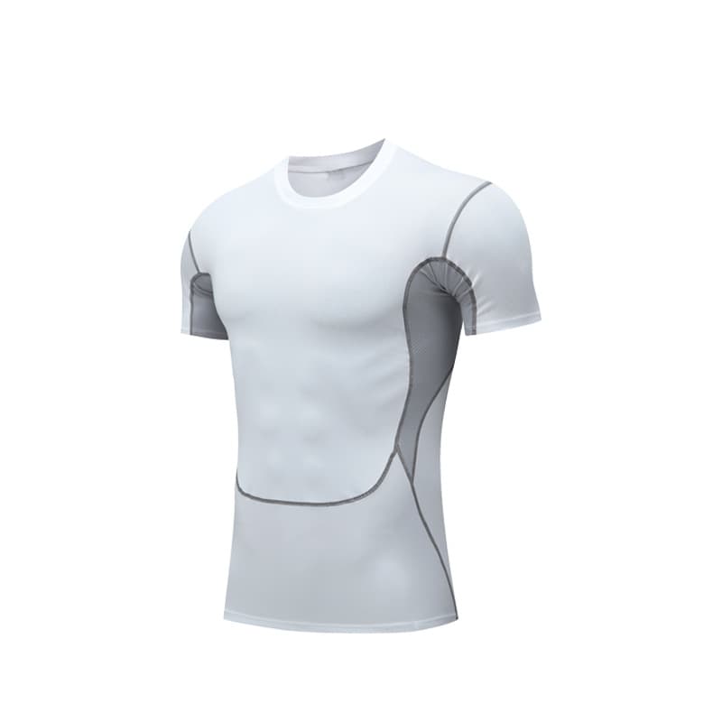 Men's Compression Shirt - Quick-Dry Workout T-Shirt For Gym/Running (White/Black) - Muscle Support S-3XL