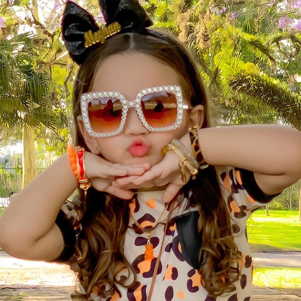 Cute Kids Sunglasses Rhinestone Diamond Children Square Sunshades Girl Boy Colorful Lens Sparkling Princess Sun Glasses