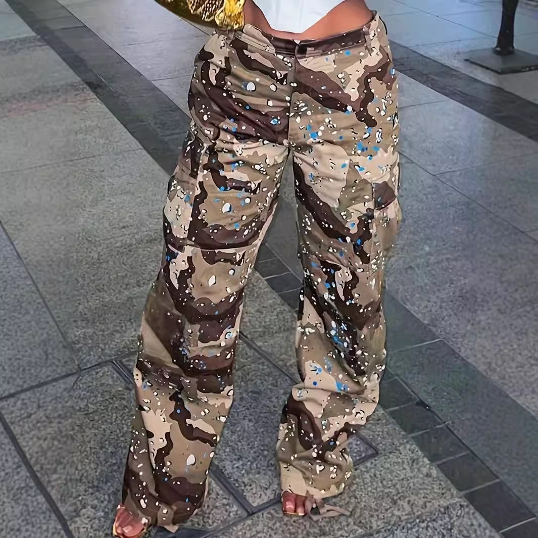 Women’s Clothing Women's New Jeans Women's Spotted Camouflage Casual Woven Trousers