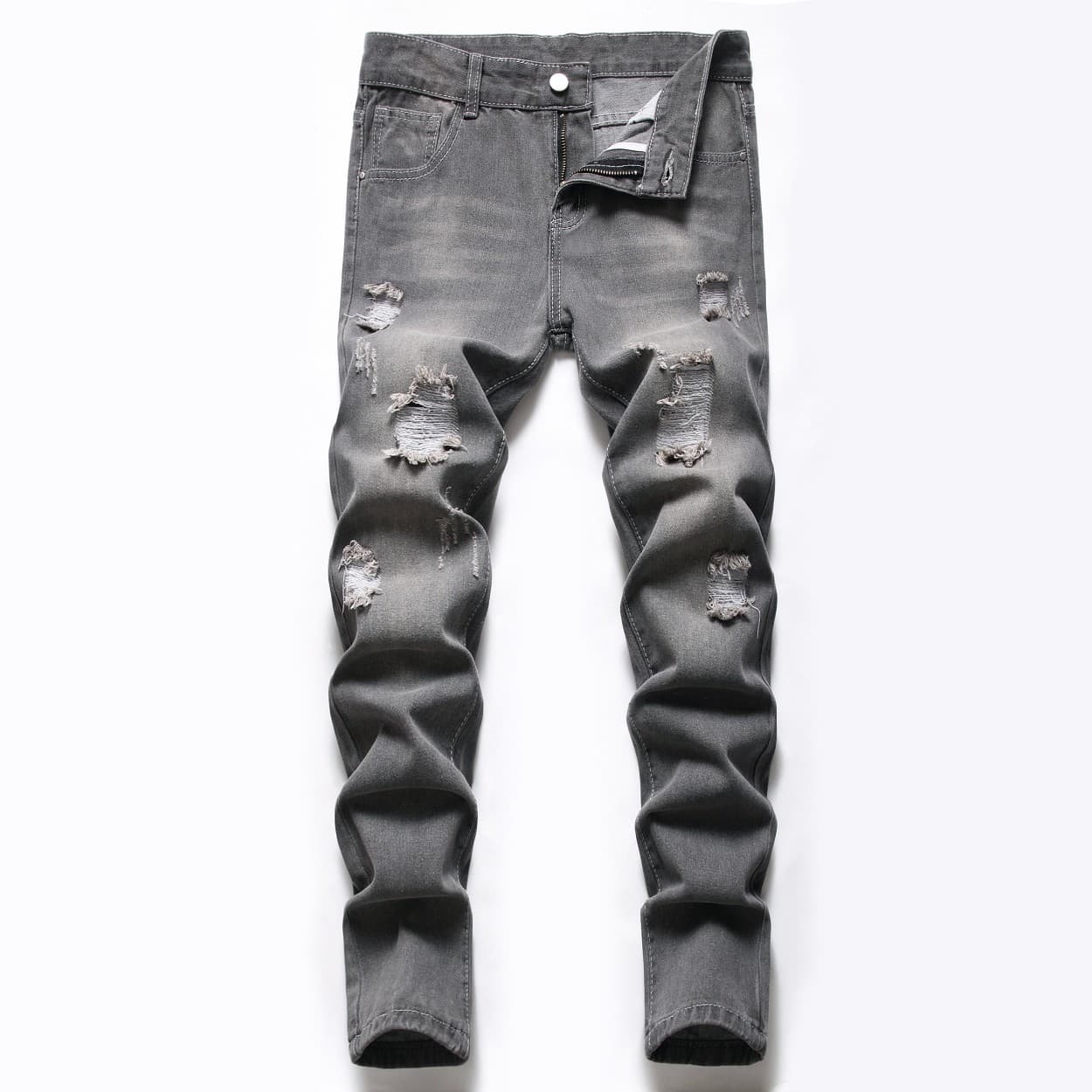 Kid's Clothing Gray Non Elastic Spot Straight Hole Casual Denim Trousers Four Seasons