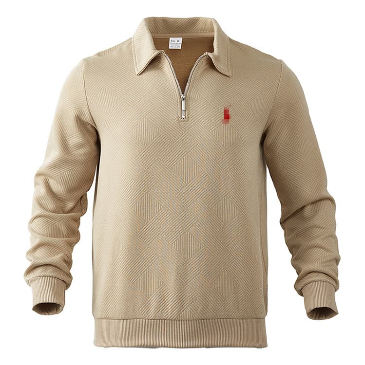 Vêtements pour hommes 24 automne Cross Border hommes rétro lourd jacquard à manches longues revers demi-fermeture éclair polo bas couleur unie sw