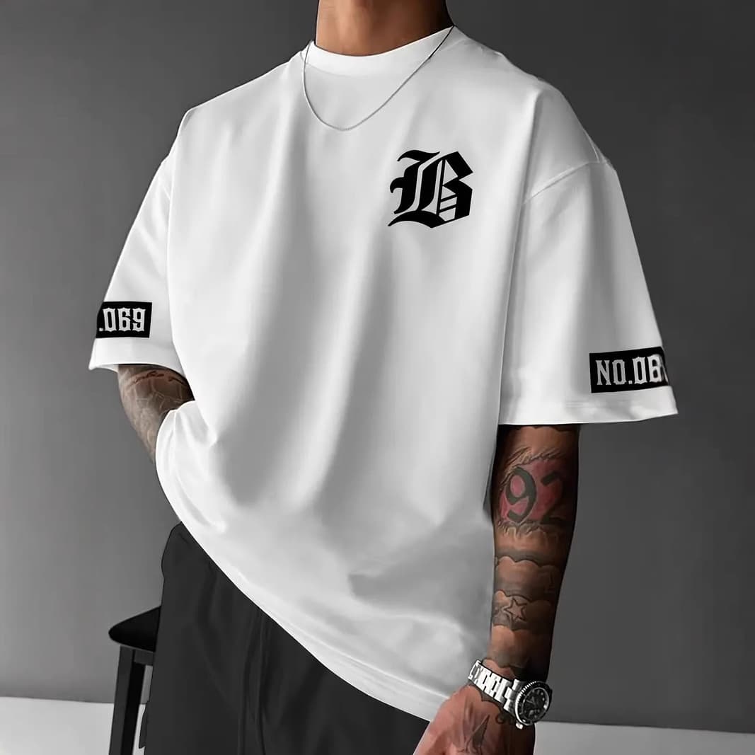 Men's Clothing Cross Border European And American New Fashion Brand Men's Summer Round Neck Loose Letter Short Sleeved T Shirt Top