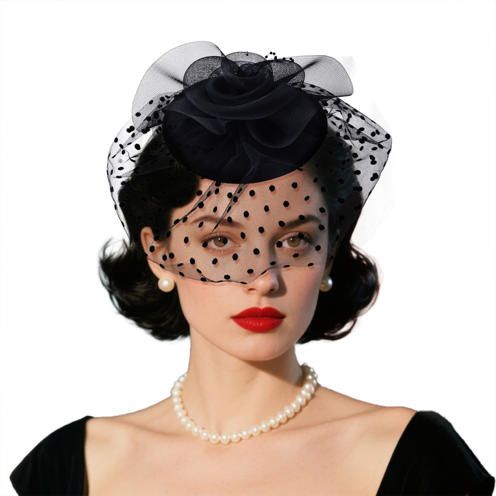 ​Republic Of China Style Hair Accessories - Bridal Veil Headdress With Mesh Hat & Hairpin Retro Cheongsam Dress Photo Props