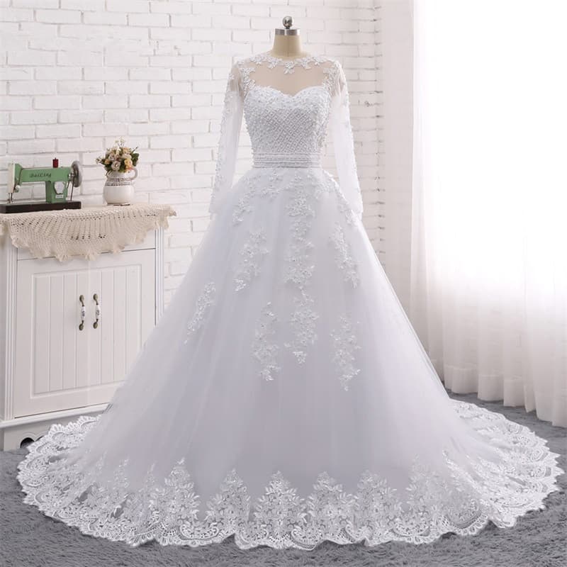Women's Long Tail Mid-length Oblique Shoulder V-neck Tail Spliced ​​wedding Dress