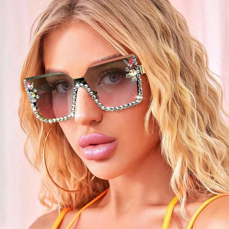 Unisex Fashion Round Diamond Studded Sunglasses Sun Protection Sunglasses Outdoor Rhinestone Glasses