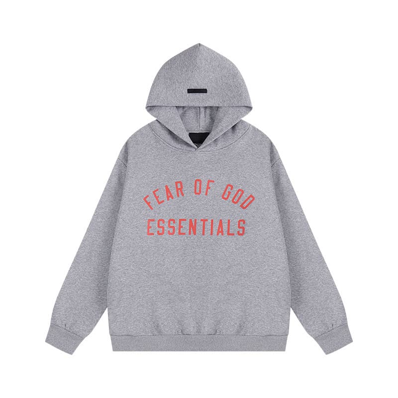 Sweat-shirt ample à double ligne FOG ESSENTIALS Saison 8 avec lettres floquées au dos, en éponge à capuche