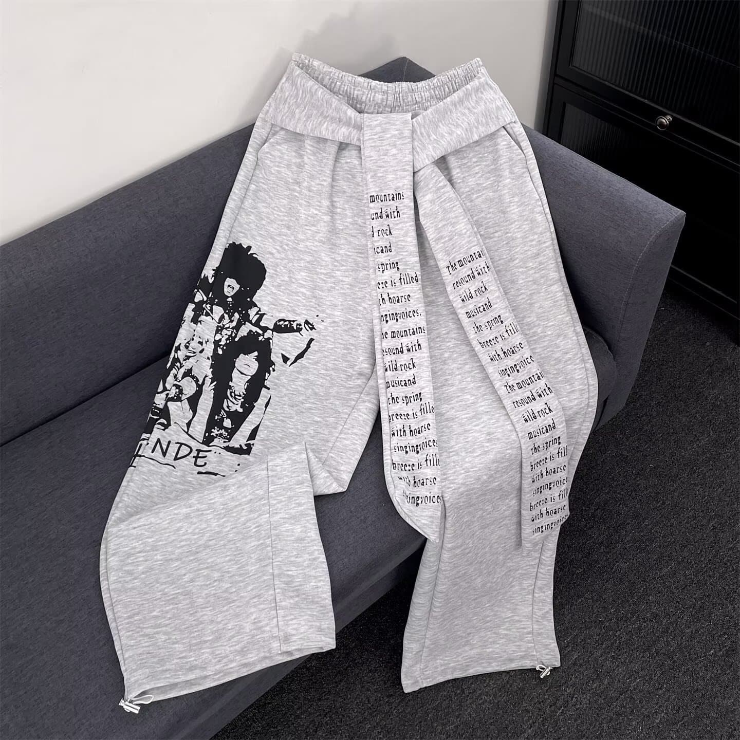 Retro Letter-Print Drawstring Joggers – Oversized Streetwear Pants For Women (S-2XL, Polyester Blend, High Waist, Unisex Hip-Hop Dance Pants)