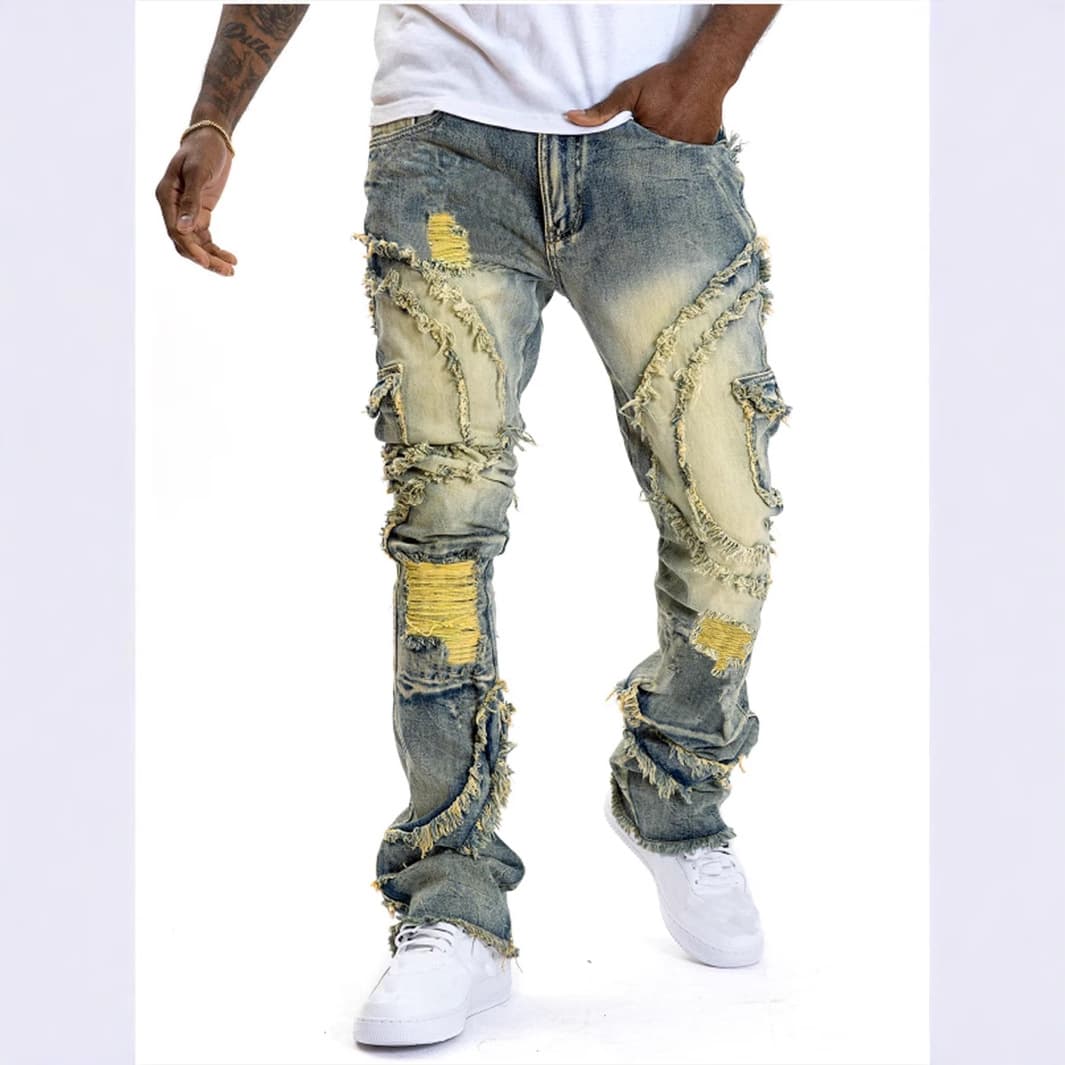 Men's Clothing Men's Ripped Flared Tassel Stretch Jeans New Style