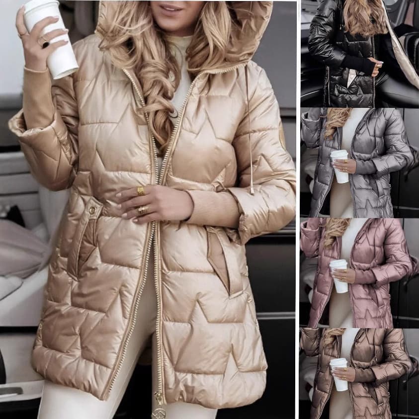 Women's Clothing Autumn And Winter Hooded Cotton Padded Coat, New Style, Mid Length Cotton Coat, Three Zipper, Foreign Trade Women's Clothing