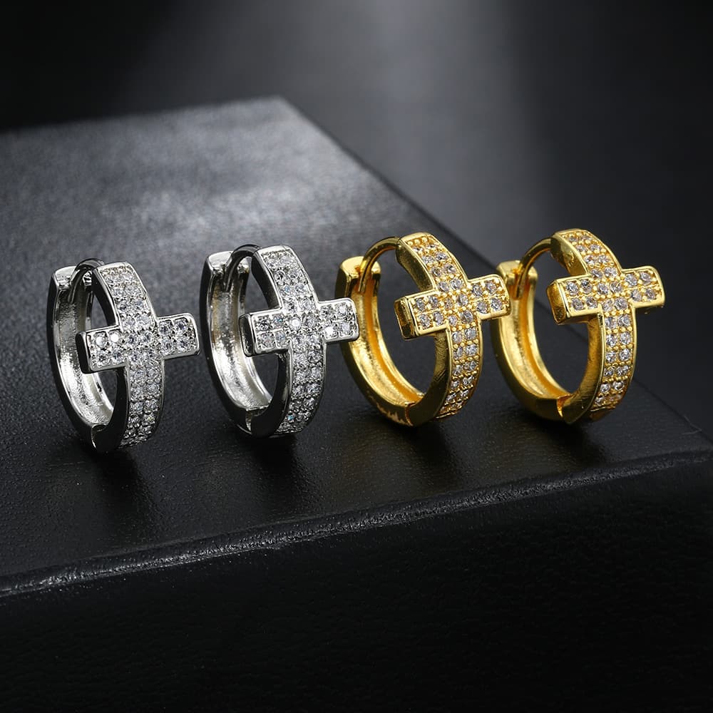 Cross Full Diamond Ear Buckle Men's Micro Set Zircon Hip Hop Earrings