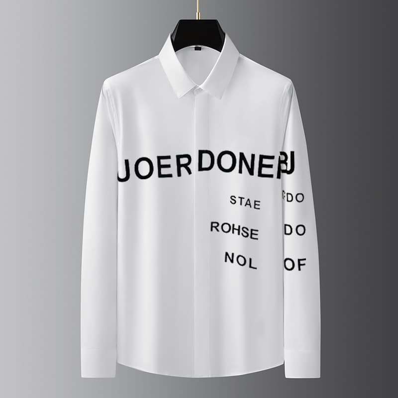 Men's Clothing Spring and Autumn new style non ironing high end solid color men's long sleeved shirt flocking all match pure white men's shirt