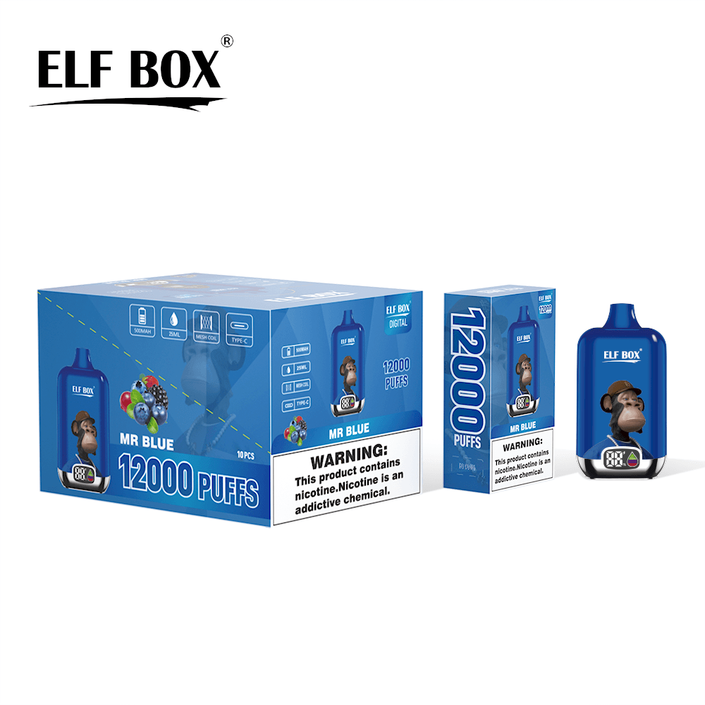 Kit de démarrage de cigarettes électroniques jetables à saveur fruitée, 12 000 bouffées, 500 mAh, affichage ELF BOX numérique, 1 pièce, 2 pi