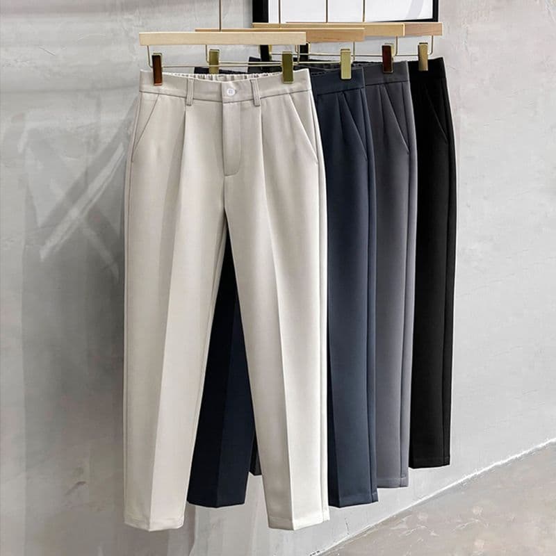 Men's Slim-Fit Summer Dress Pants – Lightweight Polyester Straight-Leg Trousers With Double Waistband & Breathable Fabric