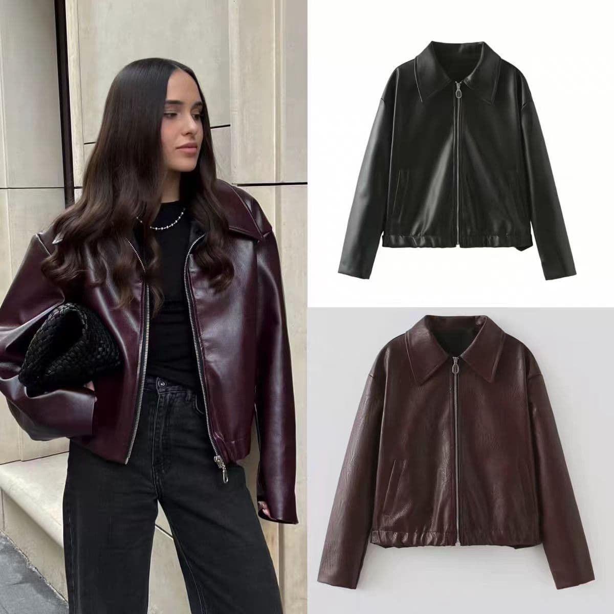 Women's Clothing temperament fashion personality Internet celebrity style two color leather jacket