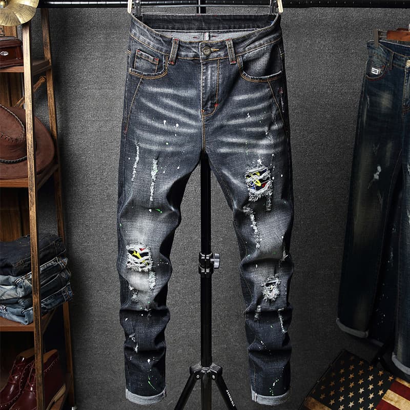 Men's Clothing men's jeans stretch ripped jeans men's slim fashion trend personality men's pants