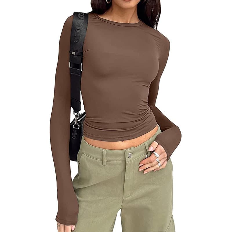 Women’s Clothing Casual Long Sleeved T Shirt Spring And Autumn Solid Color Slim Pullover T Shirt Women's Street Wear Bottoming Shirt Top
