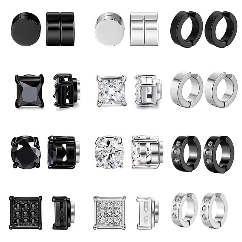 Titanium Steel Magnetic Clip On Earrings For Men Black Minimalist No Piercing Required Trendy Unique With Zircon