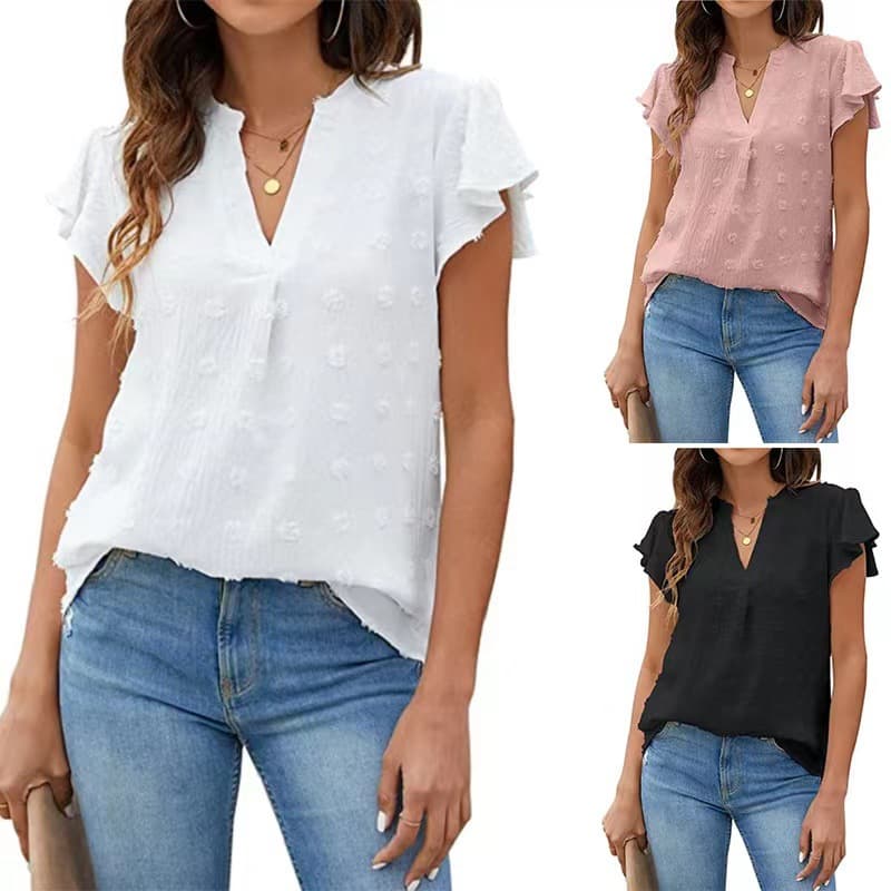 Summer Hot V-neck Ruffle Chiffon Shirts