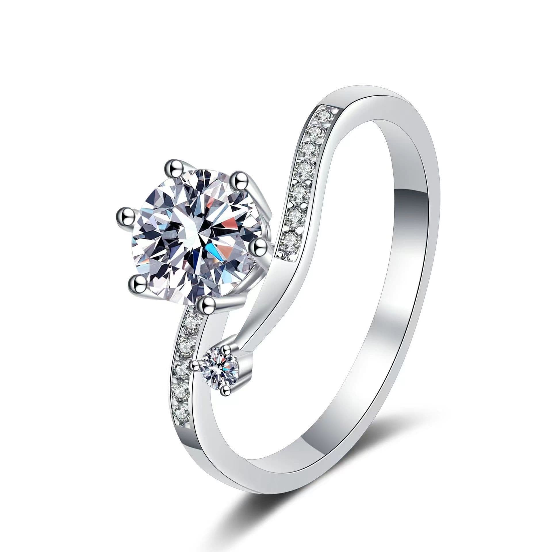 New Product S Pure Silver Inlaid Mosang Starry Sky Trail Diamond Light Luxury Ring Set