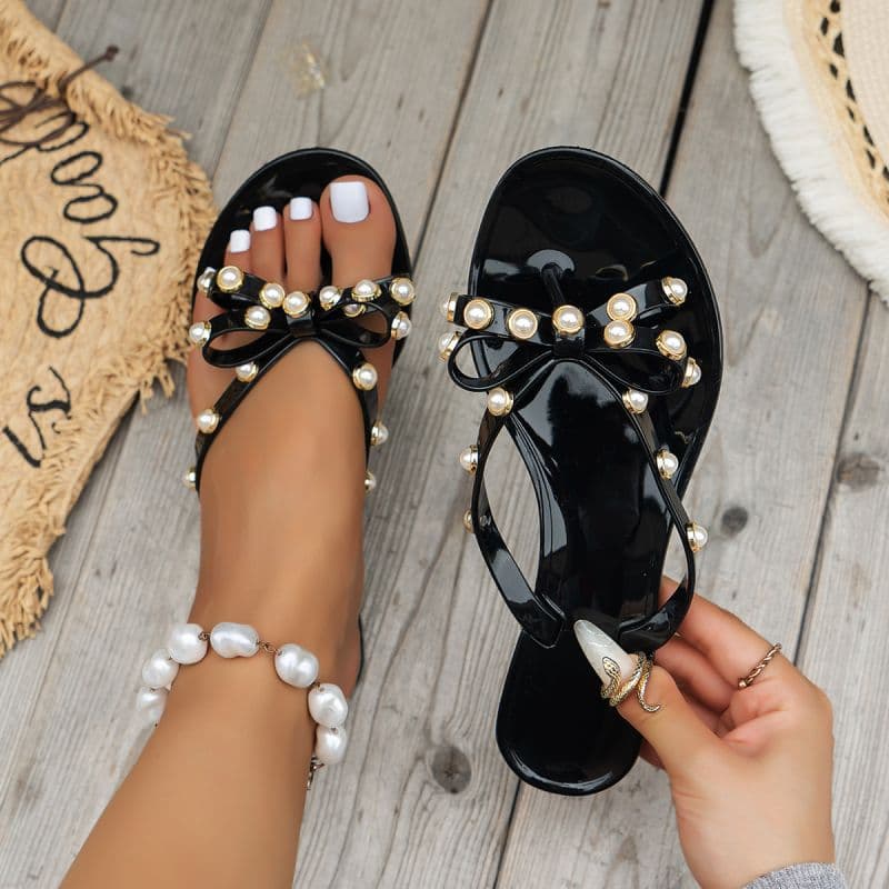 Women's bow rivet flip flops for women Summer hit Warren style non slip waterproof sandals
